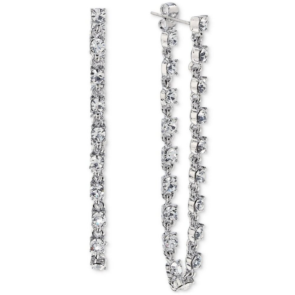 On 34th Silver-Tone‎ Crystal Chain Drop Earrings